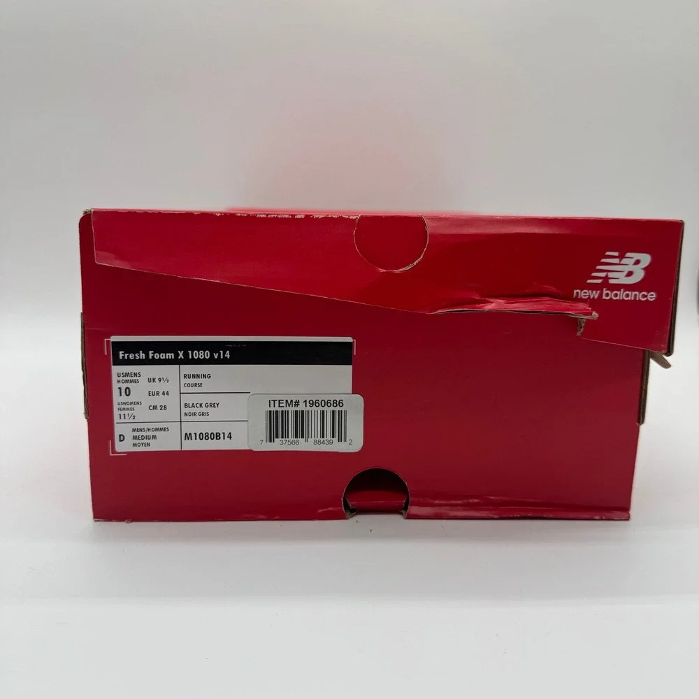 New Balance Fresh Foam X 1080v14 Black Grey Running Shoes Men's Size 10